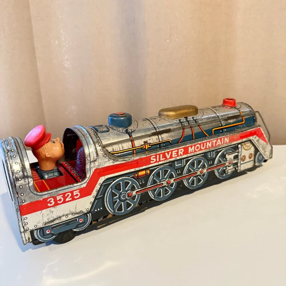 Vintage Silver Mountain 3525 Tin Litho Steam Locomotive Train Japan Toy